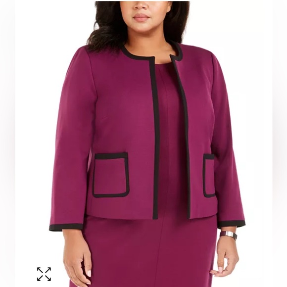 Nine West, size 12, plum and black, Ponte Jewel Neck Jacket, NWT - Picture 3 of 9